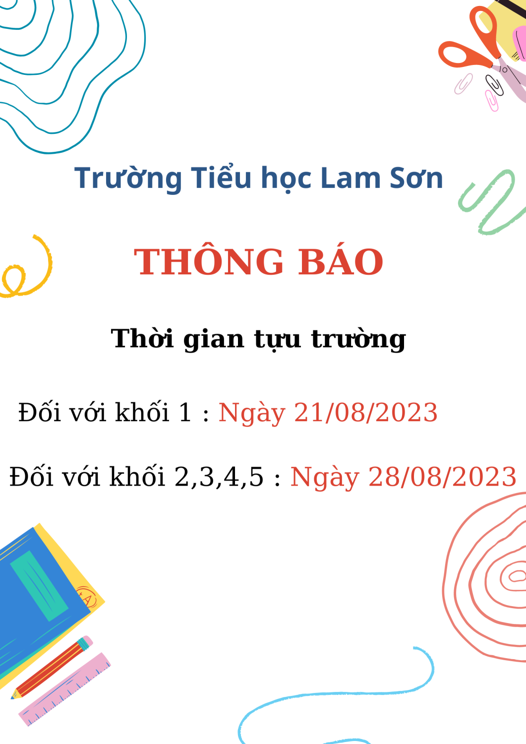 thông báo tựu trường